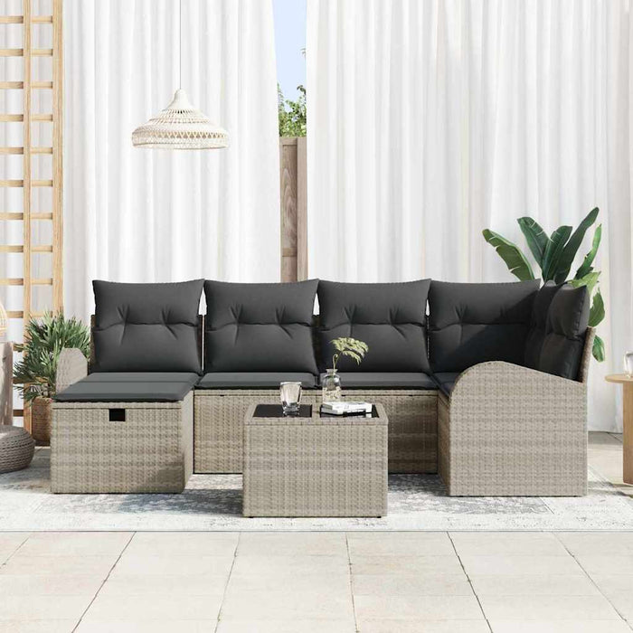 Set di divani da giardino 7 pezzi di  con cuscini grigio chiaro in rattan sintetico 3360423
