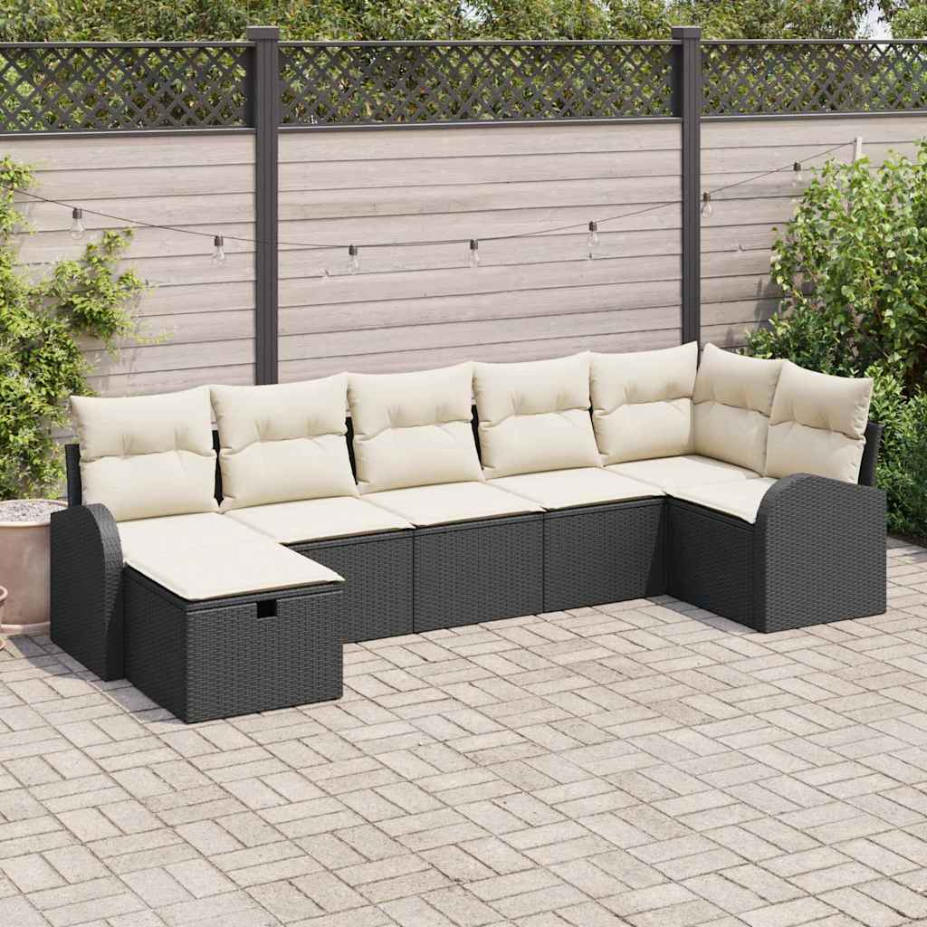Set da giardino di 7 pezzi vitaXL con cuscini e rattan nero 3360428