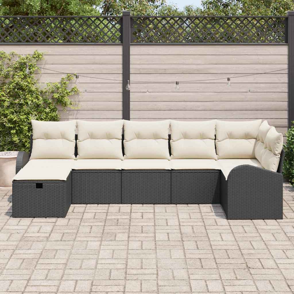 Set da giardino di 7 pezzi vitaXL con cuscini e rattan nero 3360428