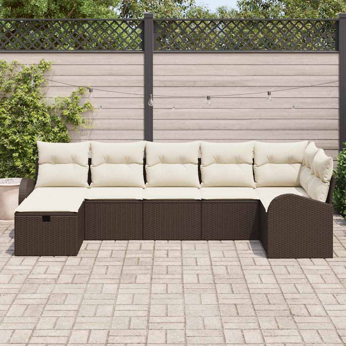 Set di divani da giardino 7 pezzi  con cuscini marroni in polyrattan 3360429