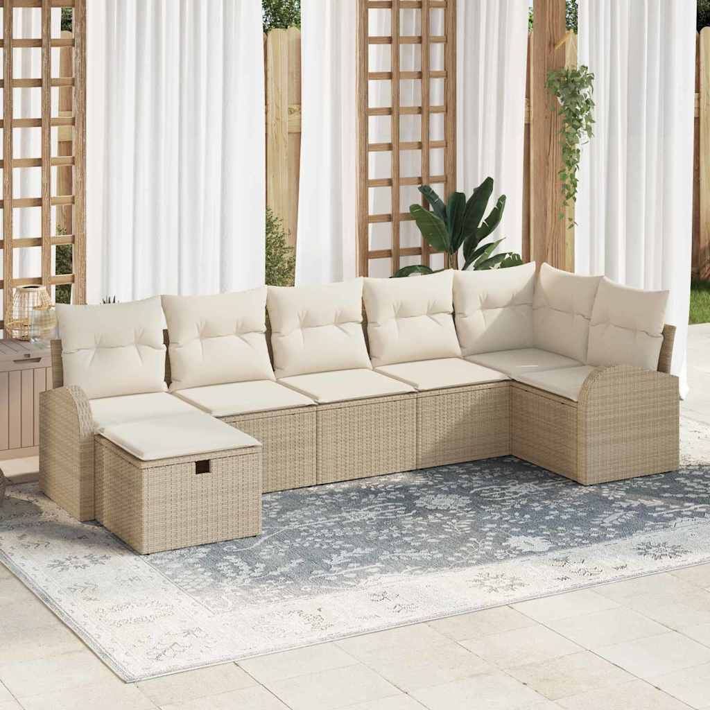 Set da giardino 7 pezzi  con cuscini beige in polirattan 3360432