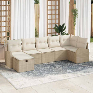 Set da giardino 7 pezzi  con cuscini beige in polirattan 3360432