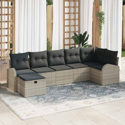 Set di divani da giardino 7 pezzi con cuscini grigio chiaro in polirattan 3360433