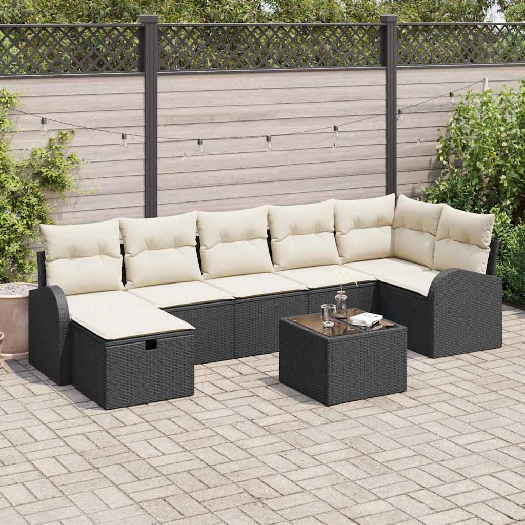 vidaXL Set Divano da Giardino con cuscino 8 pcs Nero Poly Rattan