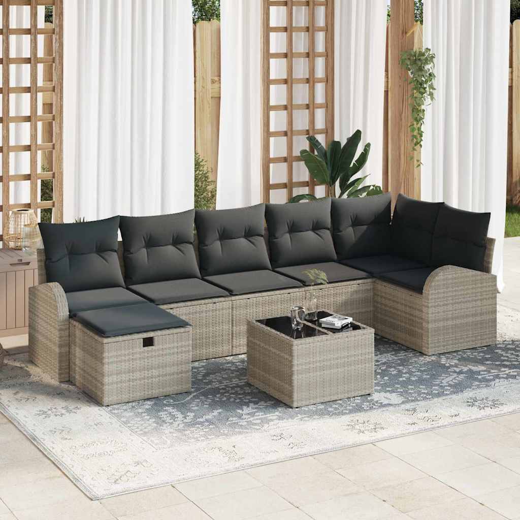 Set Divano da Giardino  8 Pezzi con Cuscini Grigio Chiaro in Rattan Sintetico 3360443