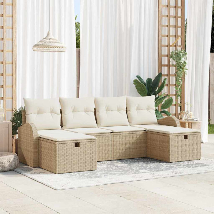 Set di sofà da giardino 6 pezzi con cuscini in polyrattan beige 3360452