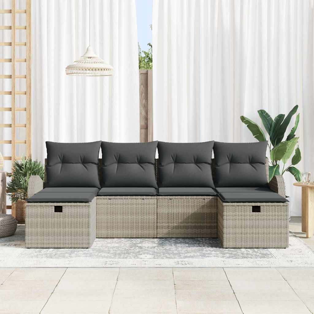 Set da giardino vitaXL in 6 pezzi, con cuscini grigio chiaro in rattan sintetico. 3360453