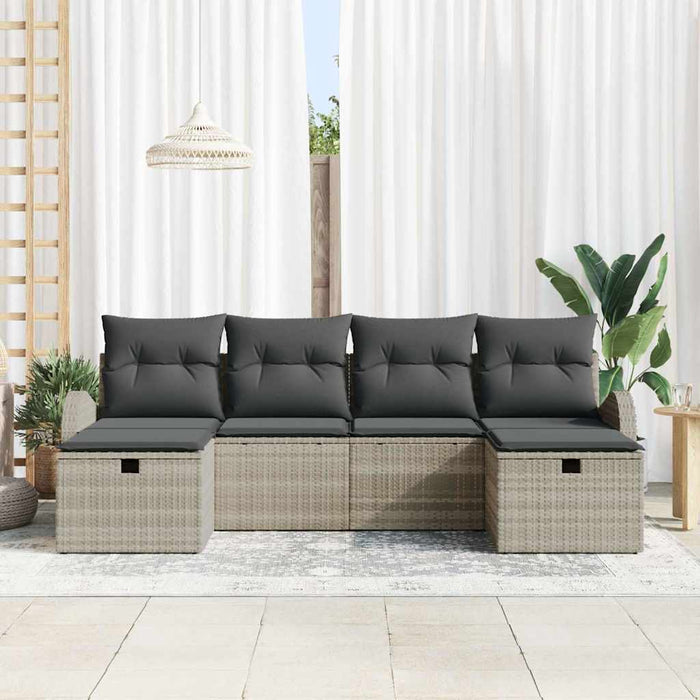 Set da giardino vitaXL in 6 pezzi, con cuscini grigio chiaro in rattan sintetico. 3360453