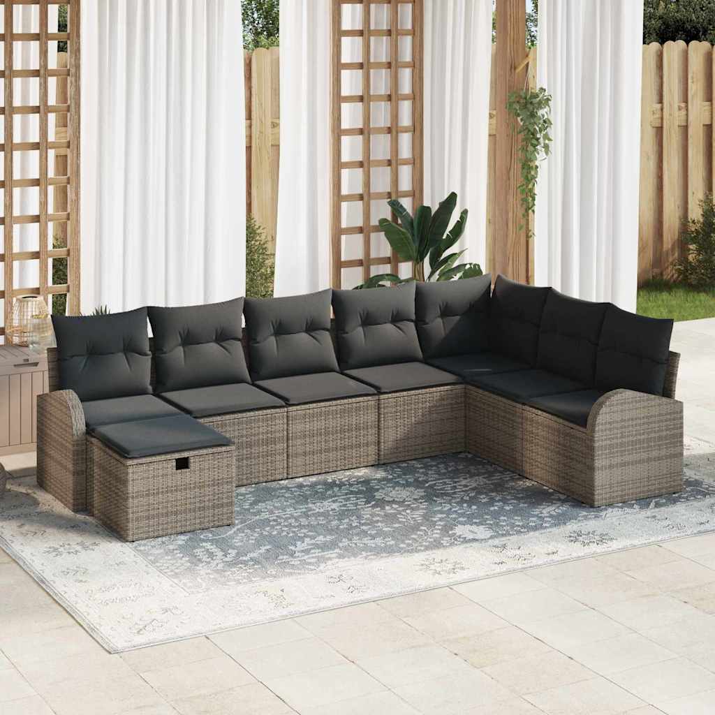 vidaXL Set Divano da Giardino con cuscino 8 pcs Grigio Poly Rattan