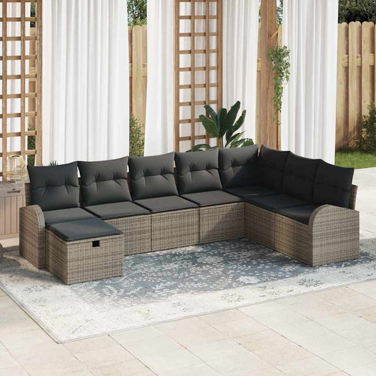 vidaXL Set Divano da Giardino con cuscino 8 pcs Grigio Poly Rattan