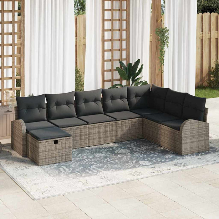 vidaXL Set Divano da Giardino con cuscino 8 pcs Grigio Poly Rattan