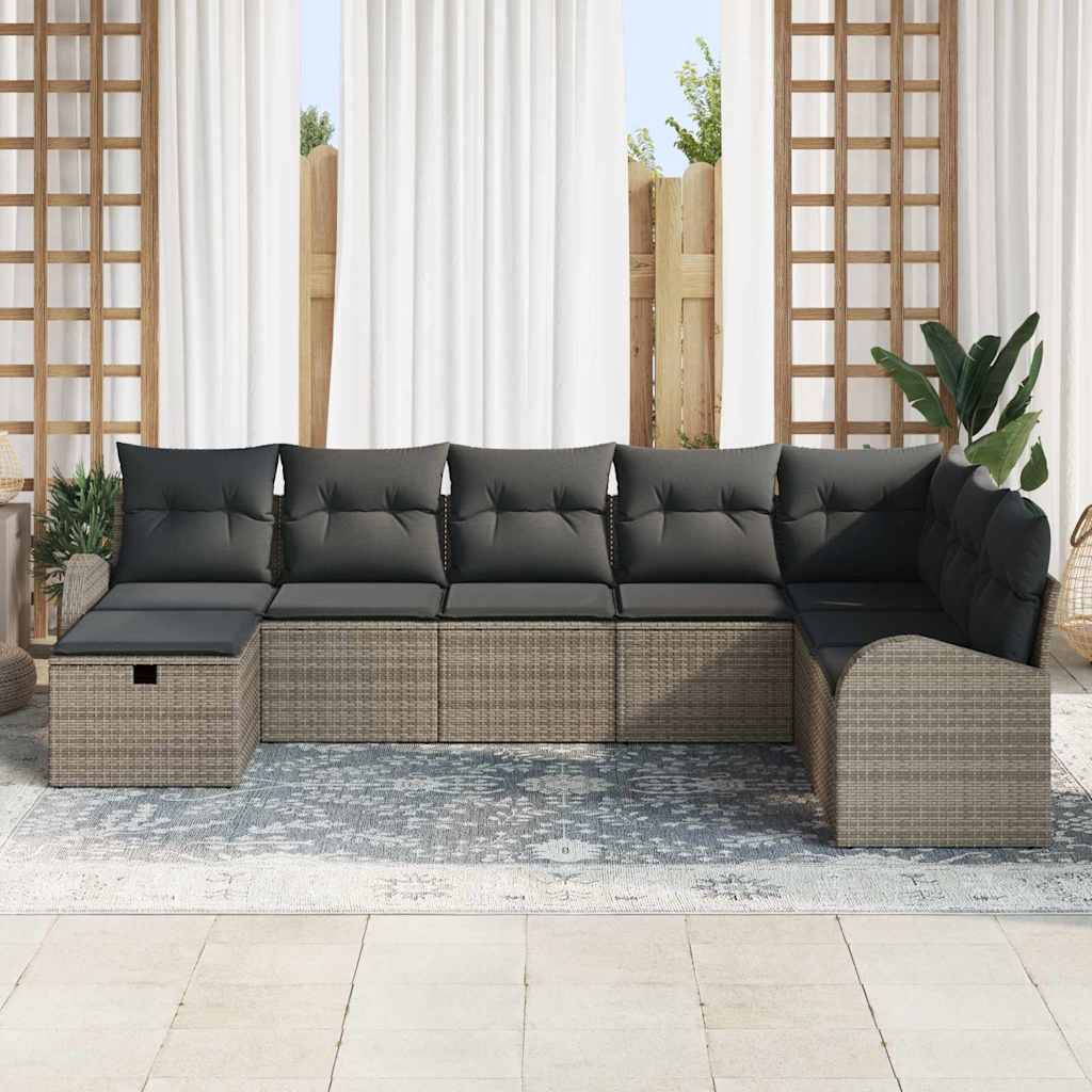 vidaXL Set Divano da Giardino con cuscino 8 pcs Grigio Poly Rattan