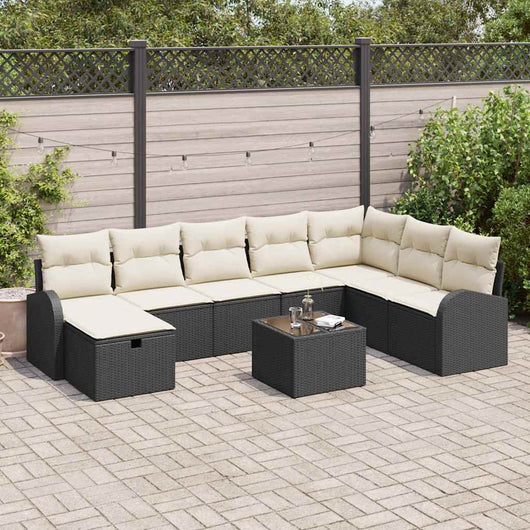 vidaXL Set Divano da Giardino con cuscino 9 pcs Nero Poly Rattan