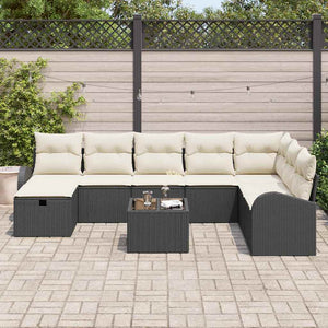 Set divani da giardino  da 9 pezzi con cuscini in rattan sintetico nero 3360468