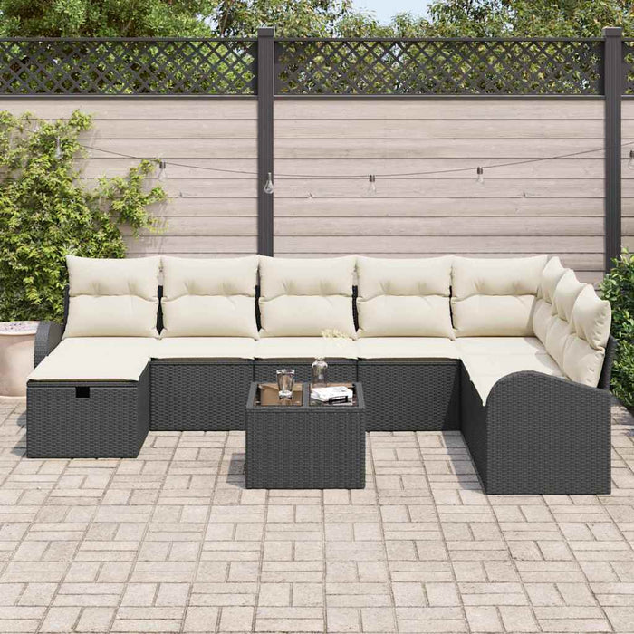 vidaXL Set Divano da Giardino con cuscino 9 pcs Nero Poly Rattan