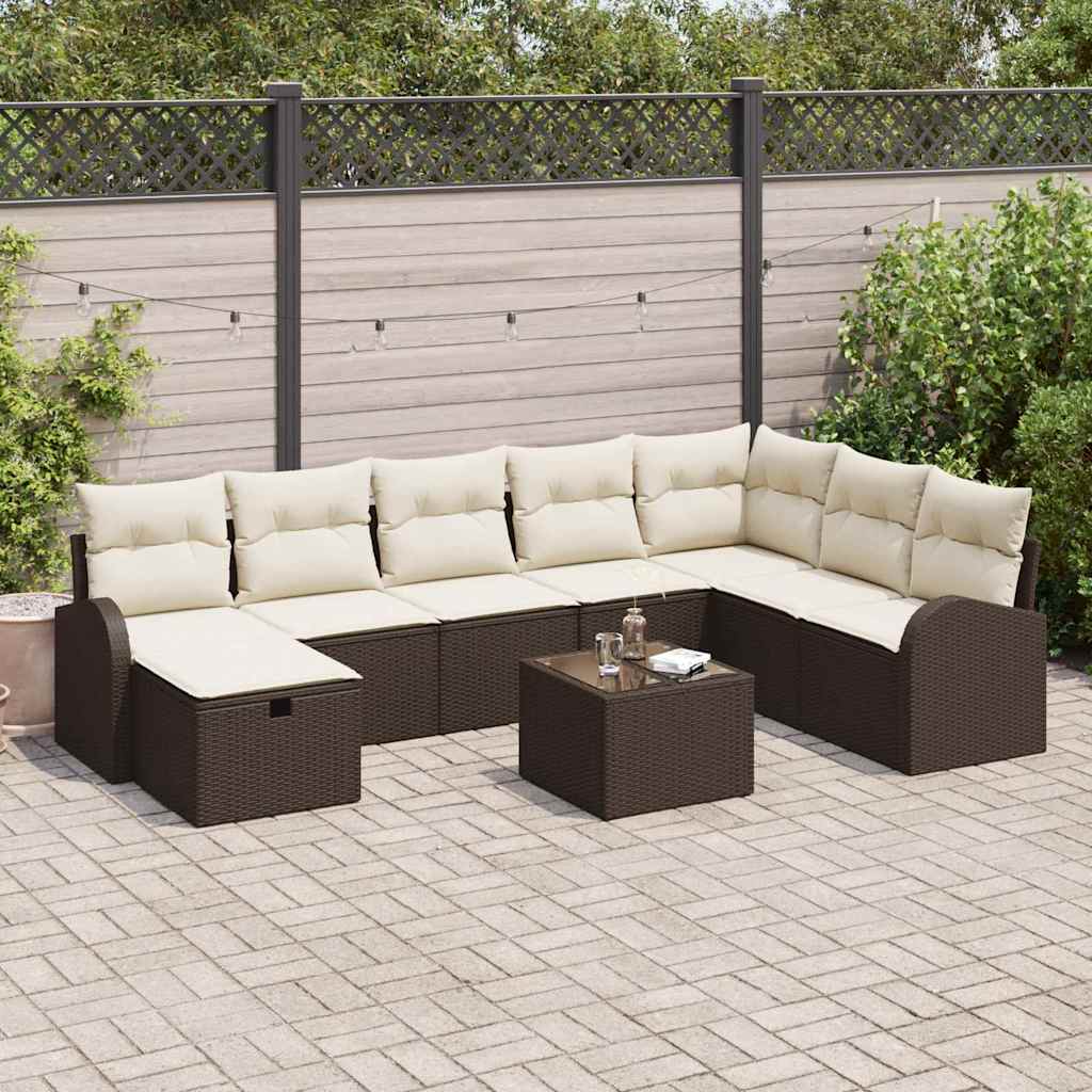 vidaXL Set Divano da Giardino con cuscino 9 pcs Marrone Poly Rattan