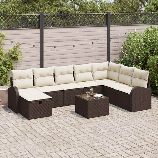 vidaXL Set Divano da Giardino con cuscino 9 pcs Marrone Poly Rattan