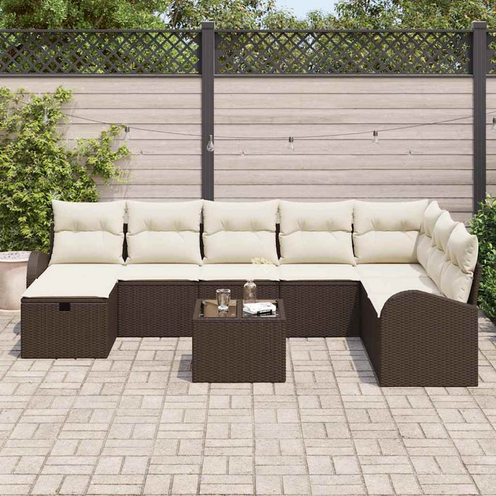vidaXL Set Divano da Giardino con cuscino 9 pcs Marrone Poly Rattan