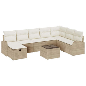 Set divano giardino 9 pezzi  con cuscini in rattan beige 3360472