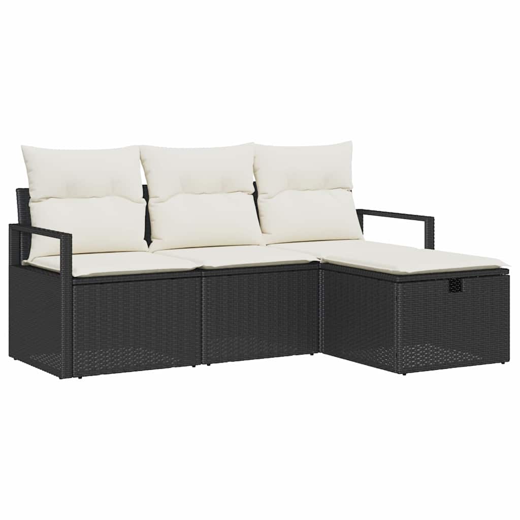Set Divano da Giardino con cuscino 4 pz-Sofa da Giardino-Divanetto da esterno Nero Poly Rattan 809094