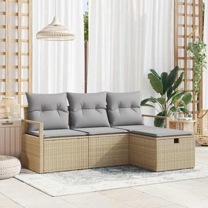 Set Divano da Giardino con cuscino 4 pz-Sofa da Giardino-Divanetto da esterno Beige Poly Rattan 141894