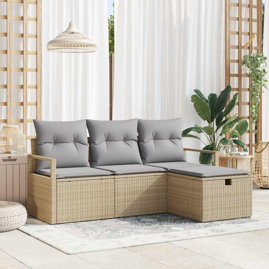 Set Divano da Giardino con cuscino 4 pz-Sofa da Giardino-Divanetto da esterno Beige Poly Rattan 141894