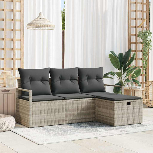 Set Divano da Giardino 4 pz-Sofa da Giardino-Divanetto da esterno Grigio chiaro Poly Rattan 931073