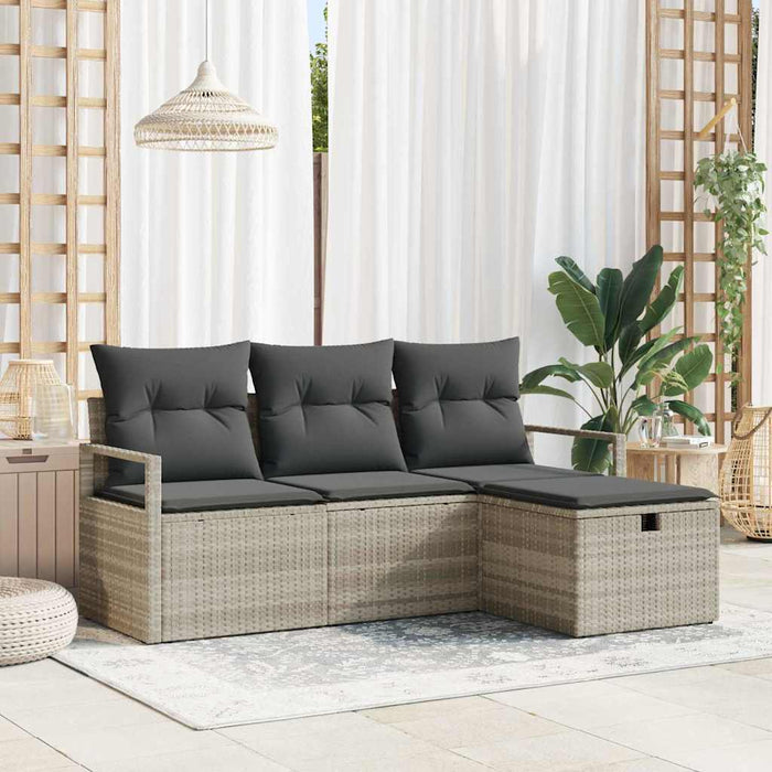 Set Divano da Giardino 4 pz-Sofa da Giardino-Divanetto da esterno Grigio chiaro Poly Rattan 931073
