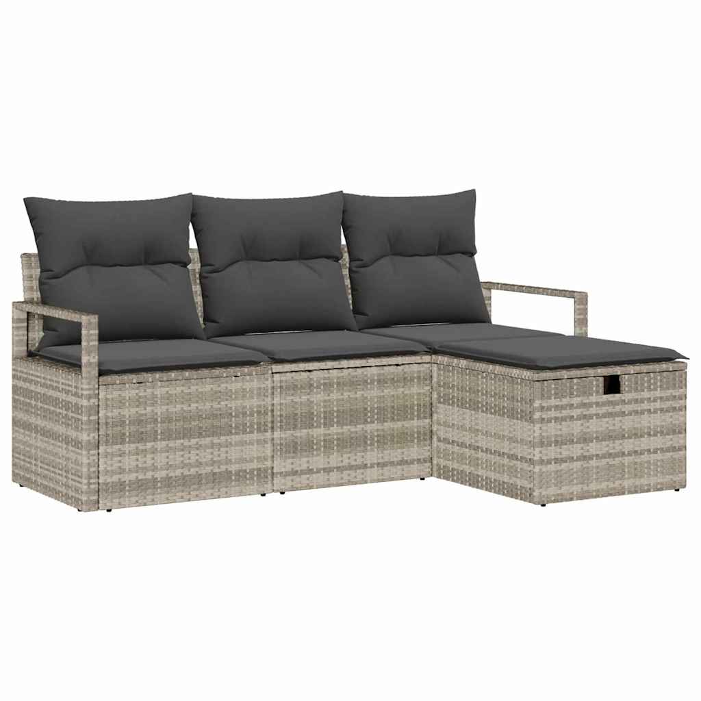 Set Divano da Giardino 4 pz-Sofa da Giardino-Divanetto da esterno Grigio chiaro Poly Rattan 931073