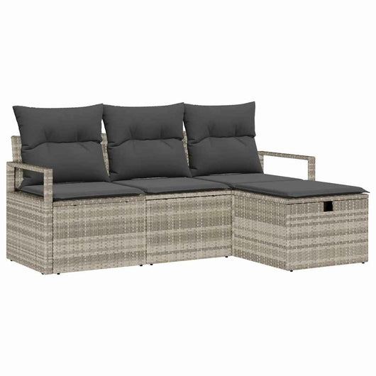 Set Divano da Giardino 4 pz-Sofa da Giardino-Divanetto da esterno Grigio chiaro Poly Rattan 931073