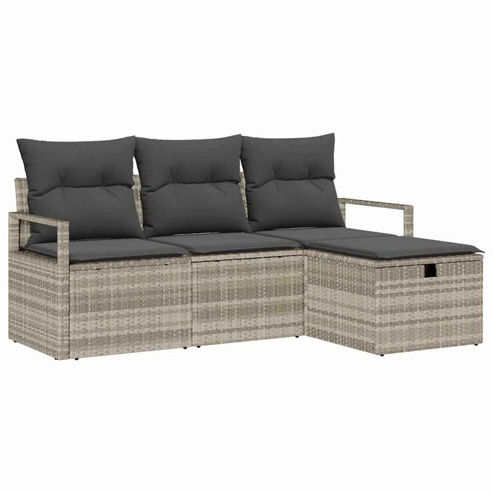 Set Divano da Giardino 4 pz-Sofa da Giardino-Divanetto da esterno Grigio chiaro Poly Rattan 931073
