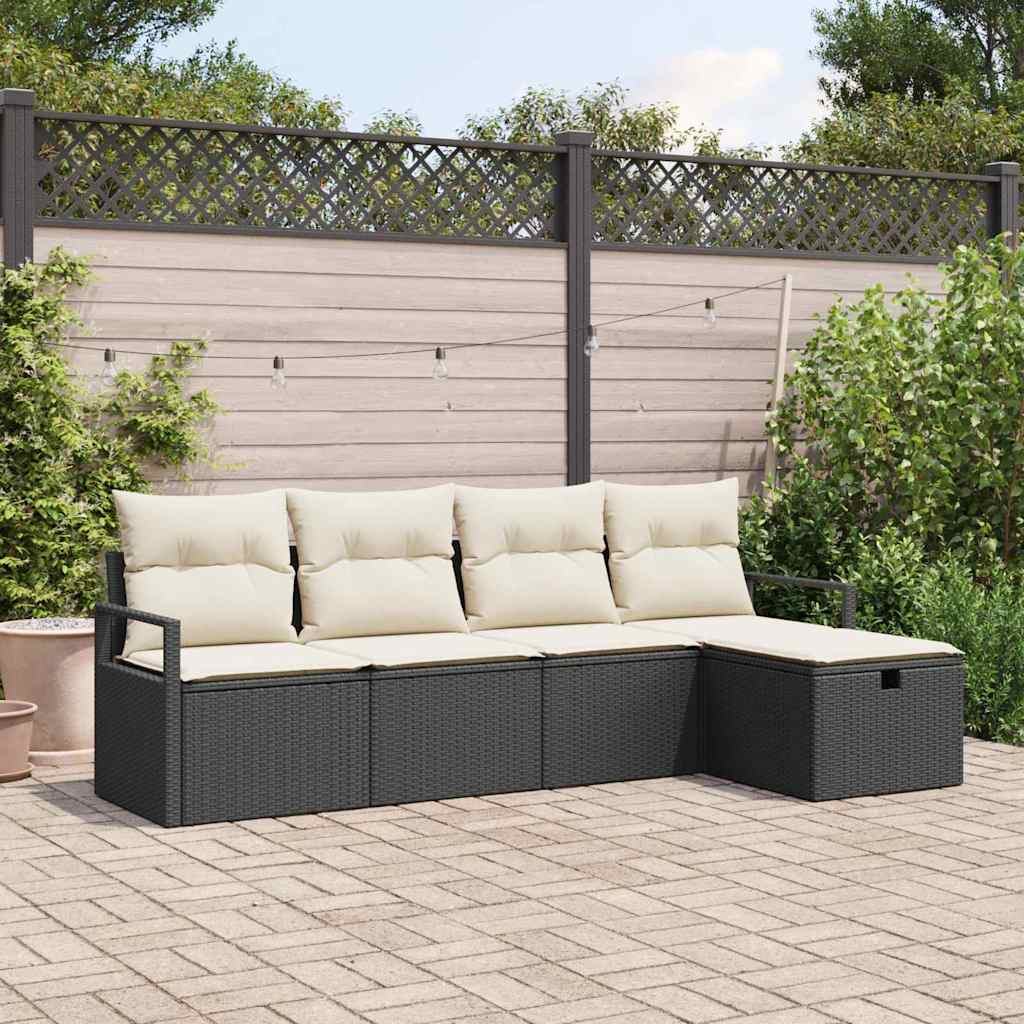 vidaXL Set Divano da Giardino con cuscino 5 pcs Nero Poly Rattan