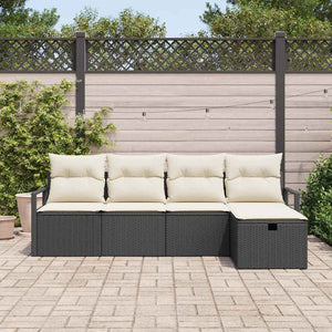 Set Divano da Giardino con cuscino 5 pz-Sofa da Giardino-Divanetto da esterno Nero Poly Rattan 486011