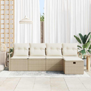 Set di Divani da Giardino 5 Pezzi con Cuscini Beige in Rattan Sintetico 3360492