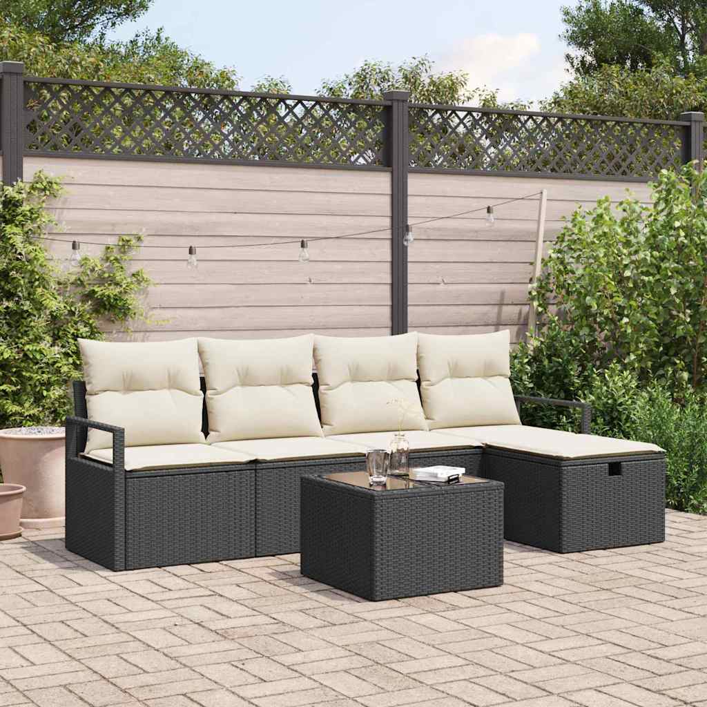 Set da giardino  6 pezzi con cuscini in rattan nero 3360498