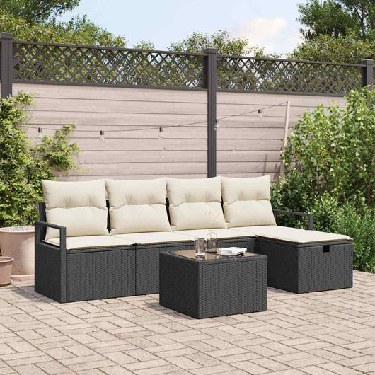 Set da giardino  6 pezzi con cuscini in rattan nero 3360498