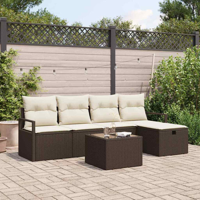 vidaXL Set Divano da Giardino con cuscino 6 pcs Marrone Poly Rattan
