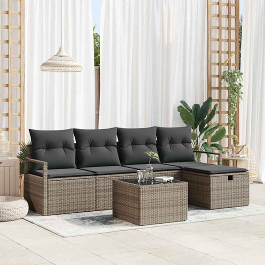 vidaXL Set Divano da Giardino con cuscino 6 pcs Grigio Poly Rattan