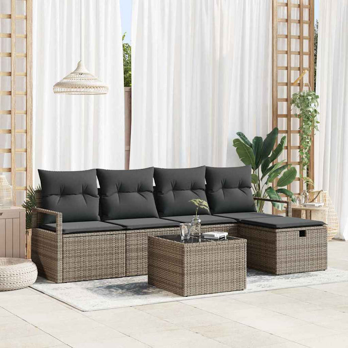 vidaXL Set Divano da Giardino con cuscino 6 pcs Grigio Poly Rattan