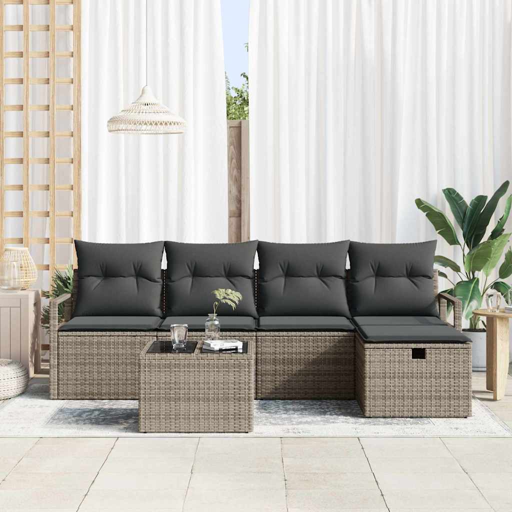 vidaXL Set Divano da Giardino con cuscino 6 pcs Grigio Poly Rattan
