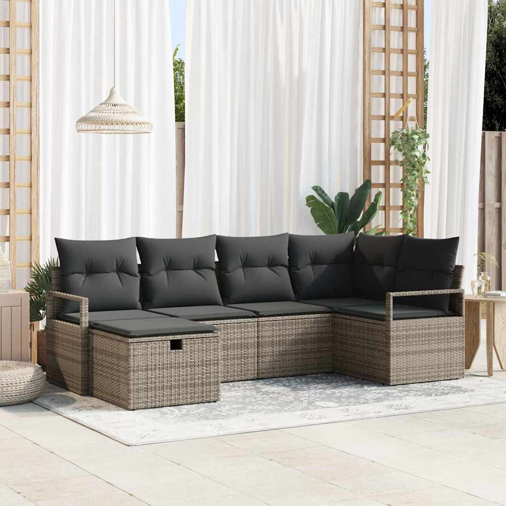 Set di divani da giardino  da 6 pezzi con cuscini grigi in poly rattan. 3360510