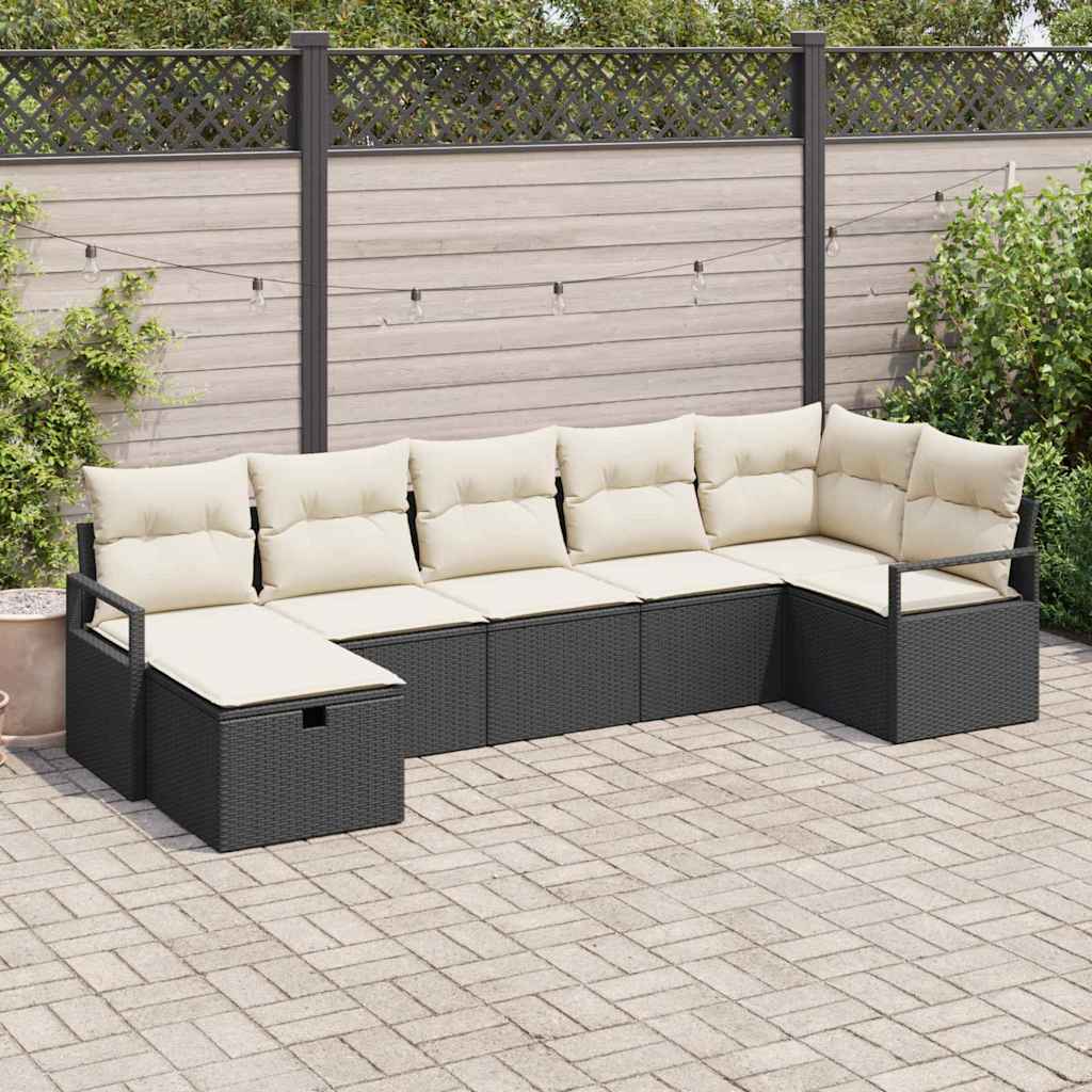 Set giardino  7 pezzi con cuscini in polyrattan nero 3360528