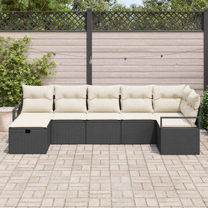 vidaXL Set Divano da Giardino con cuscino 7 pcs Nero Poly Rattan