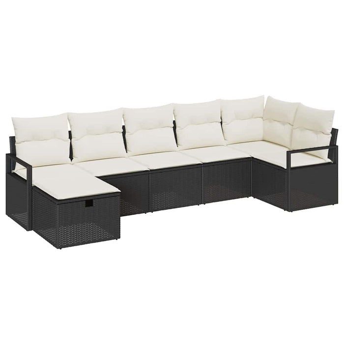 Set giardino  7 pezzi con cuscini in polyrattan nero 3360528