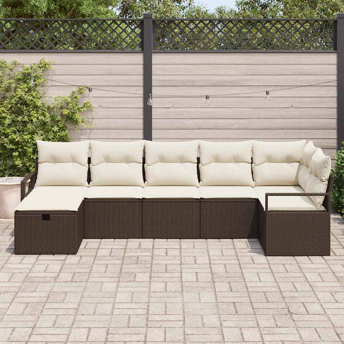 vidaXL Set Divano da Giardino con cuscino 7 pcs Marrone Poly Rattan