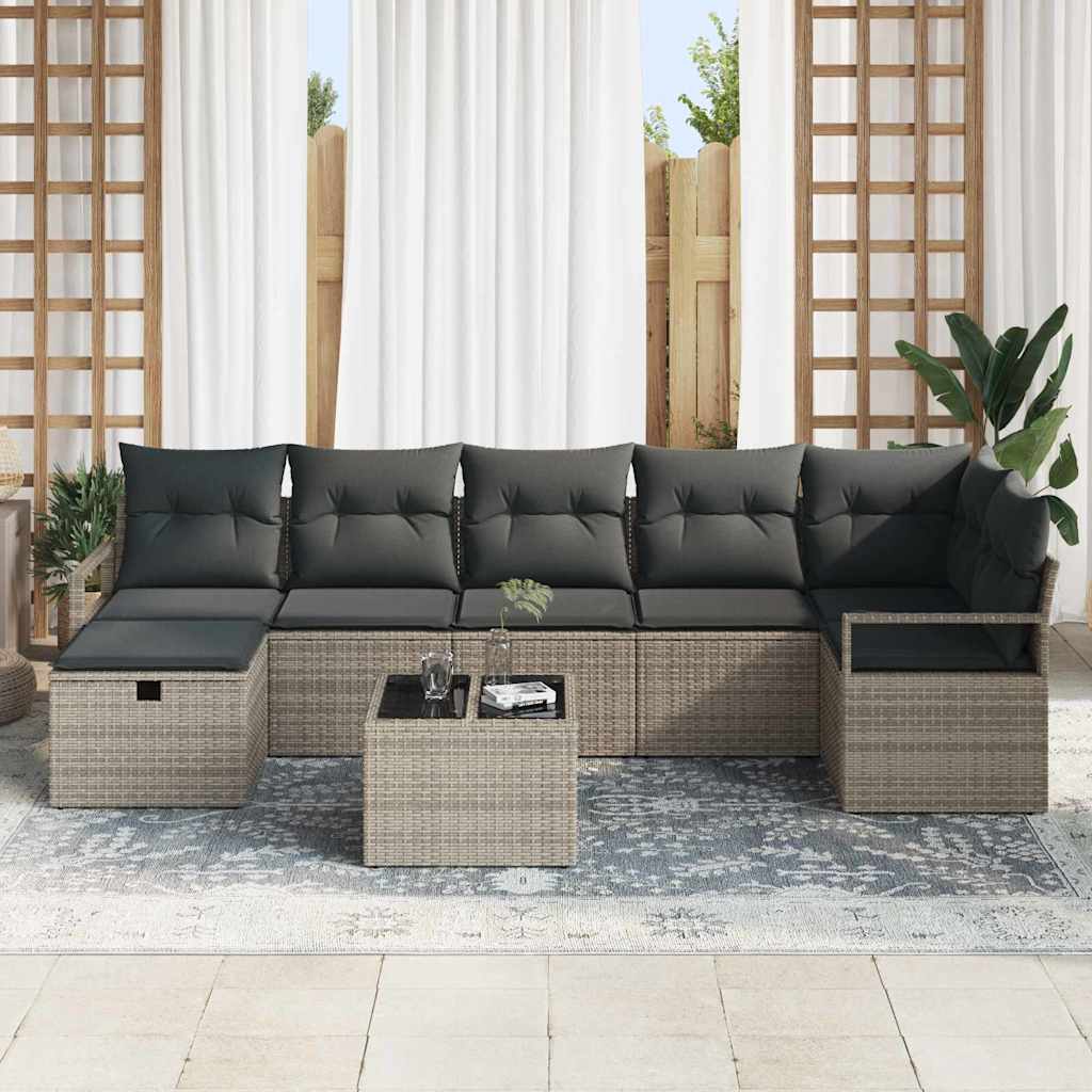 vidaXL Set Divano da Giardino con cuscino 8 pcs Grigio Poly Rattan