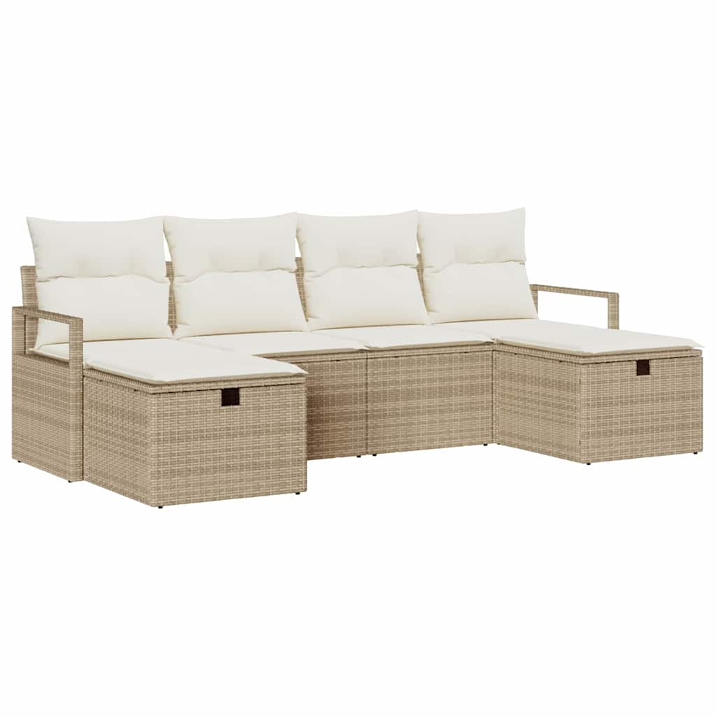 Set di divani da giardino 6 pezzi  con cuscini, beige, in rattan sintetico 3360552