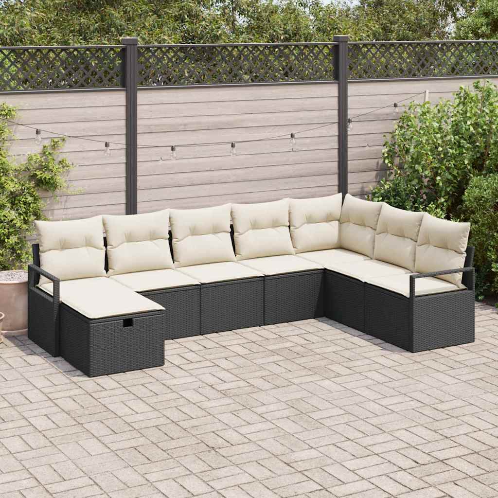vidaXL Set Divano da Giardino 8 pcs Nero Poly Rattan