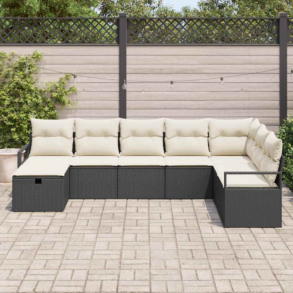 vidaXL Set Divano da Giardino 8 pcs Nero Poly Rattan
