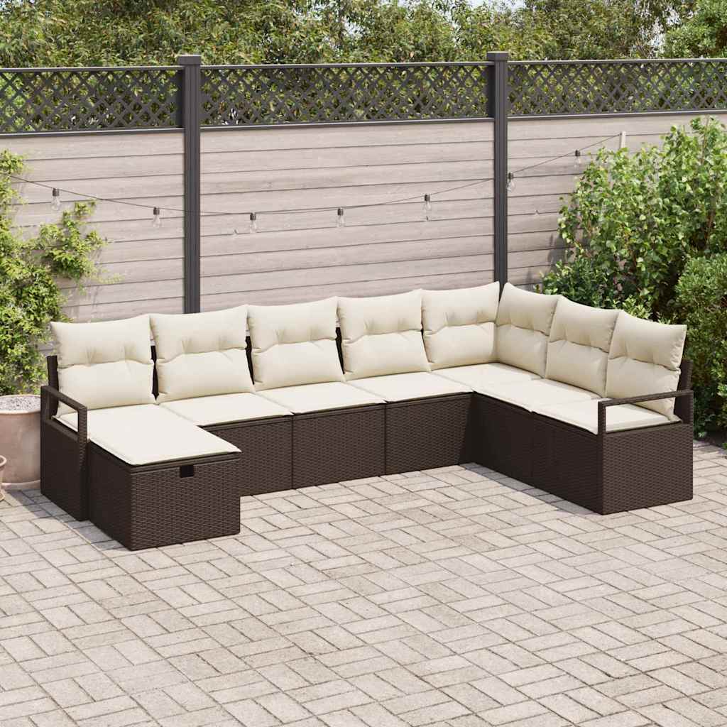Set da giardino con divano di 8 pezzi e cuscini marroni in polyrattan 3360559